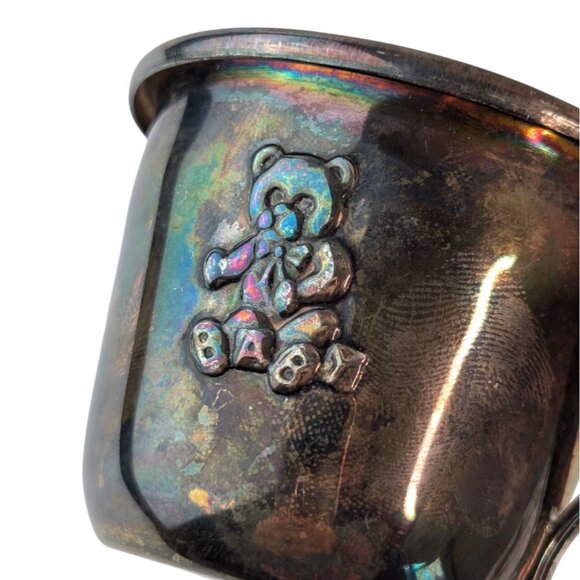 Silver Plated Childrens Cup Sipper Lid Baby Teddy Bear Child Sippy Cup w/Handle - Picture 7 of 7